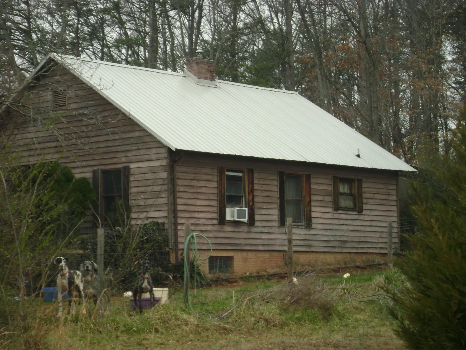 White metal roof on an old wood sided farmhouse, from a Metal Roof Installation job in Kirkman